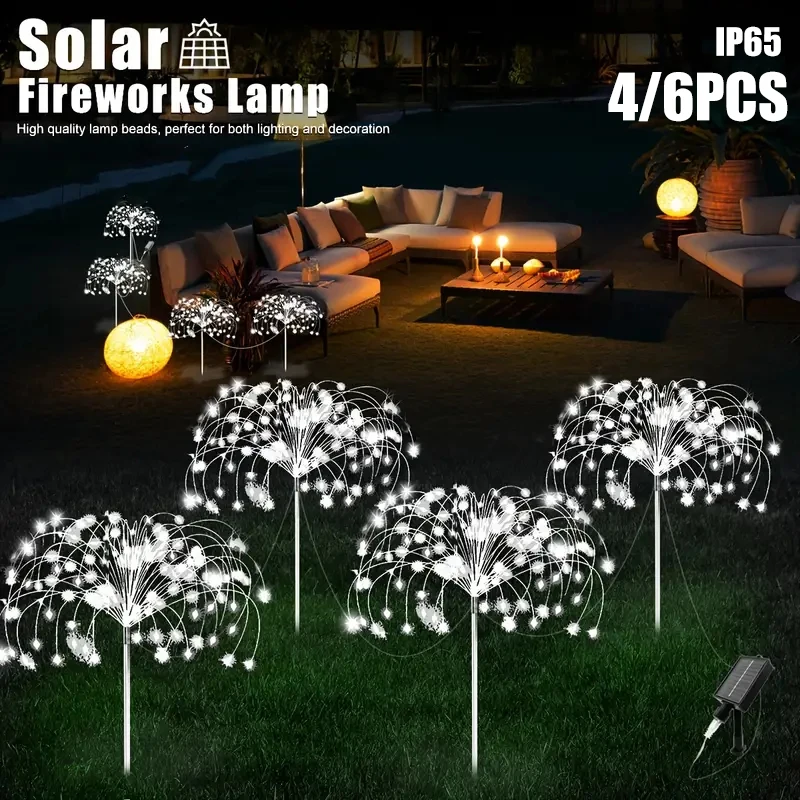 

4/6PCS Solar Garden Fireworks Lights Waterproof Outdoor LED Solar Courtyard Atmosphere Lights 8 Modes for Yards Christmas Decor