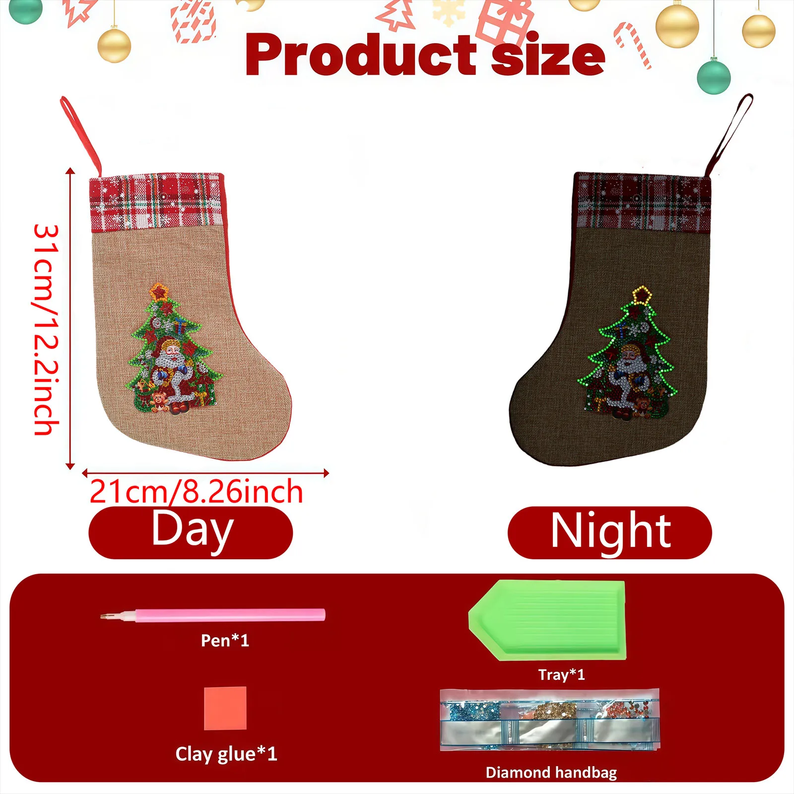 1 Piece of Diamond Painting set, Christmas socks, Christmas theme, linen Material, living room Decoration, Christmas party gift