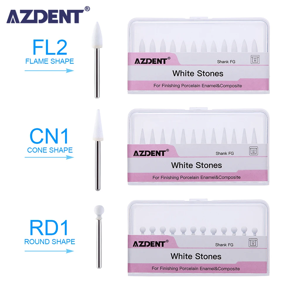 Azdent12pcs/pacote dental chama cone redondo branco pedra polisher fg burs para polimento clínica dental metal resina porcelana