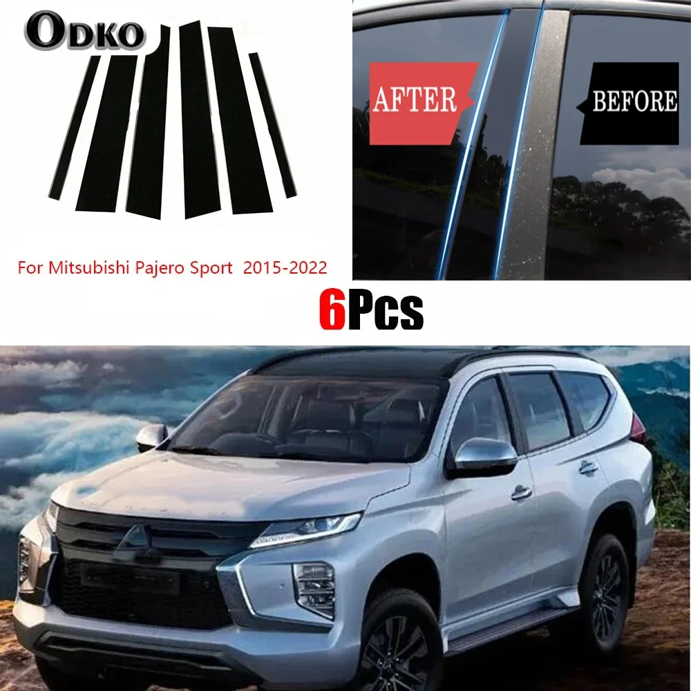 6Pcs Car Window Door Trim Cover Stickers For Mitsubishi Pajero Sport Montero 2015-2022 Pillar Posts Auto Accessories