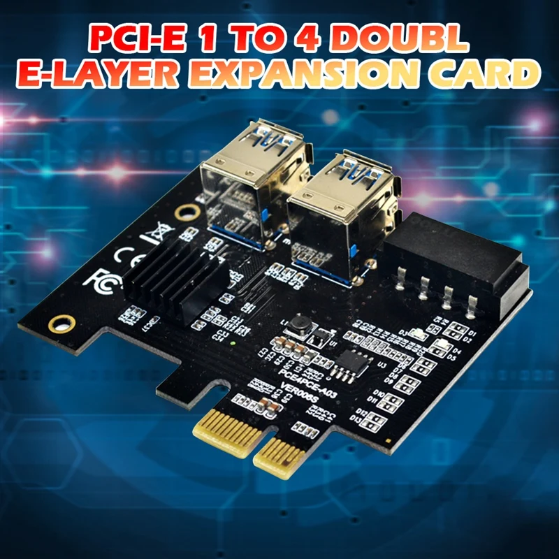 Carte Pcie Riser pour BTC Mining Molex, carte adaptateur PCI-E Express, 1X à 16X, 1 à 4 USB 3.0, 4 broches