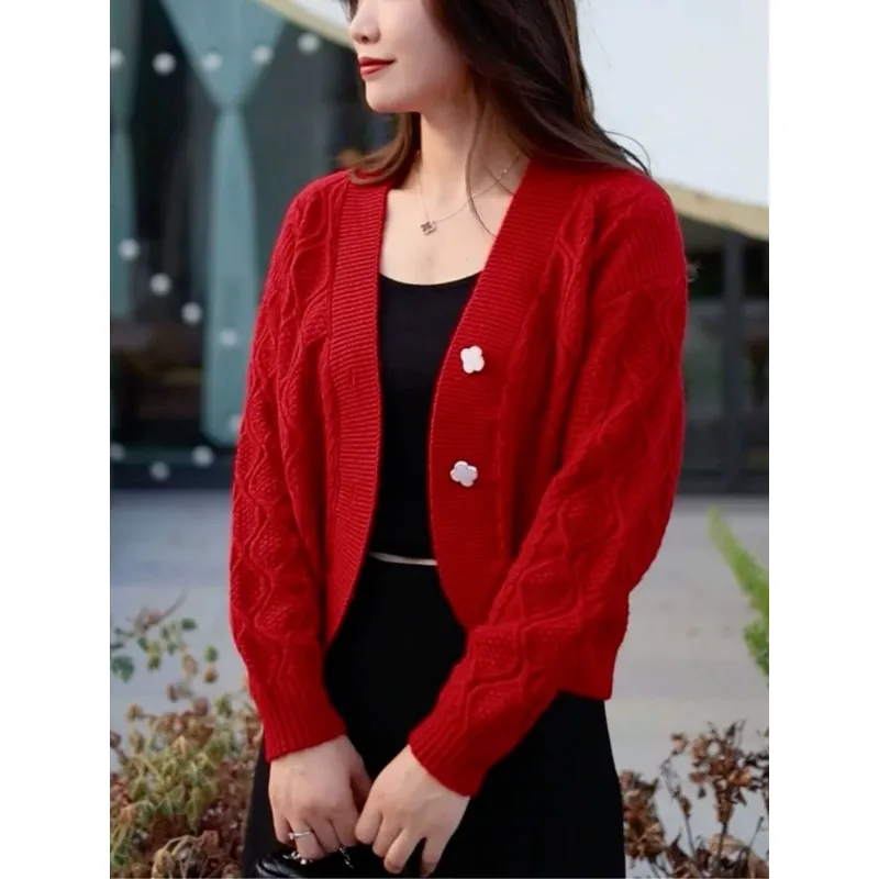 

Свитер, пальто, женский весенне-осенний новый модный короткий вязаный кардиган с v-образным вырезом, топ