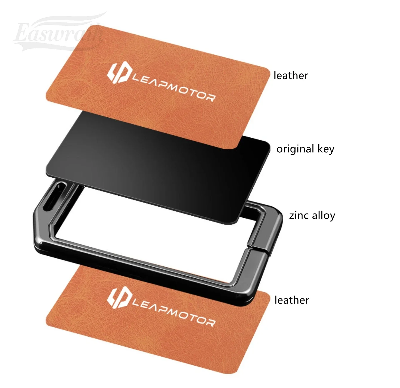 Auto-Zubehör NFC-Karte Zinklegierung Leder Schlüsselhülle Etui Halter Kette für Leapmotor C10 C11 C16 Schlüsselschutz Innenhülle – Detail 3