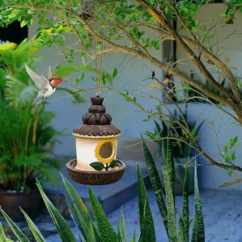 

Resin Crafts Outdoor Bird House Weatherproof Ventilation Holes Wild Bird Nesting Box Handcrafted" Feeder Hut Backyard
