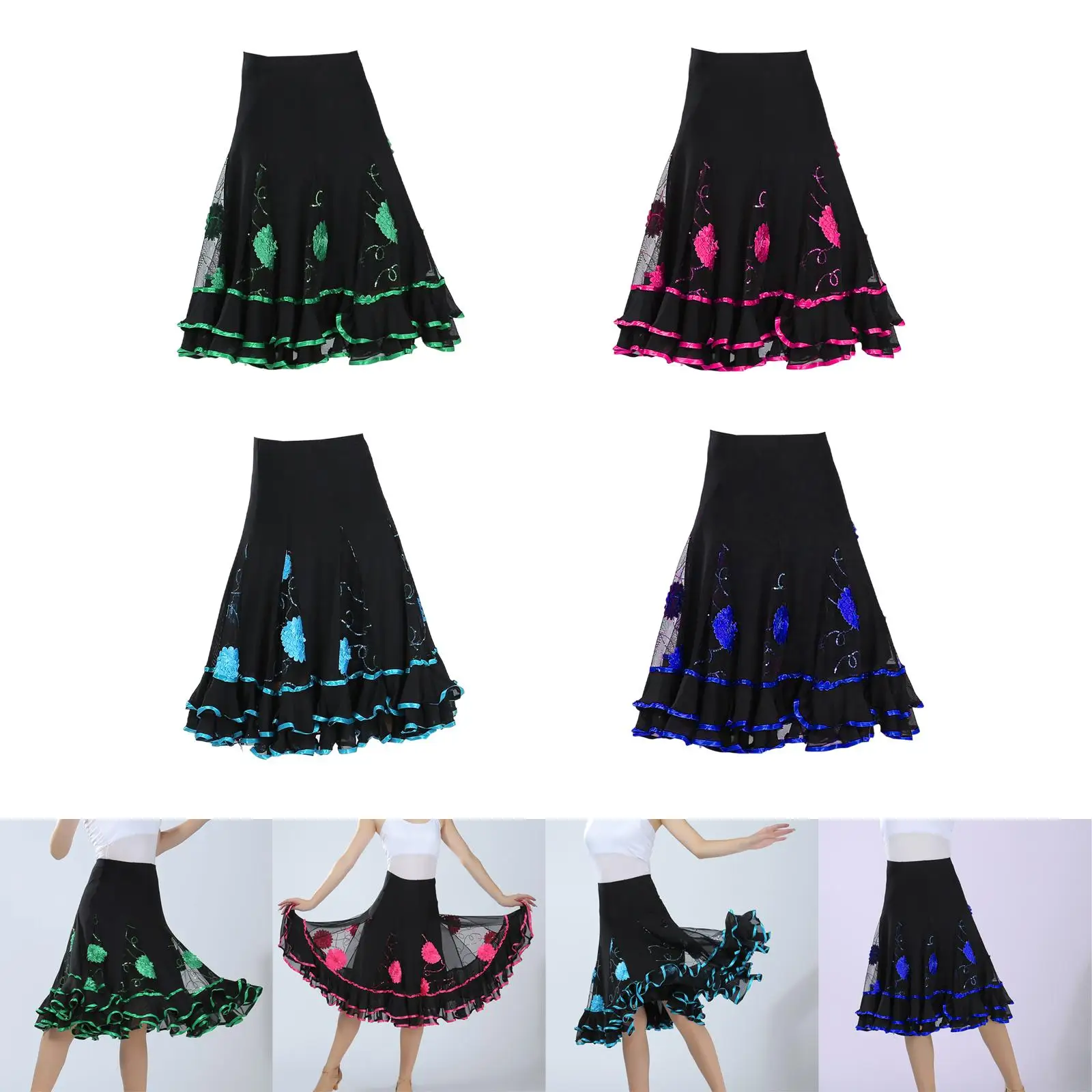 Jupe de danse douce pour salle de bal élégante pour femmes, nouveau Style, Costume décontracté, longue jupe pivotante pour Flamenco, Rumba, valse, vêtements de danse