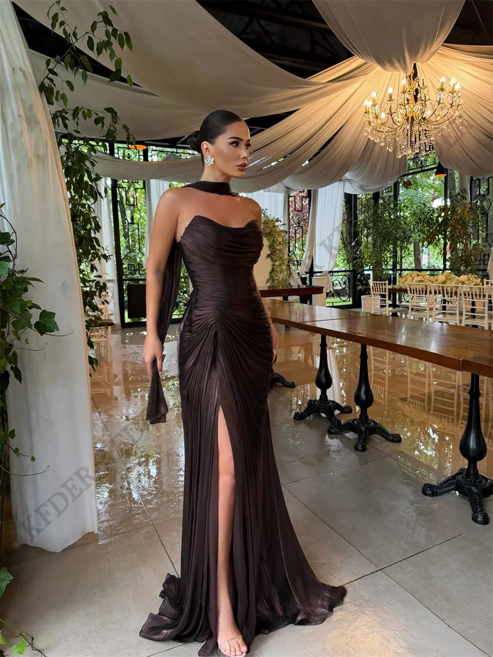 Dubai Woman Evening Dresses For Events Luxurious Shiny Chiffon Side Slit Special Occasion Prom Gowns Customized réveillon - view 6