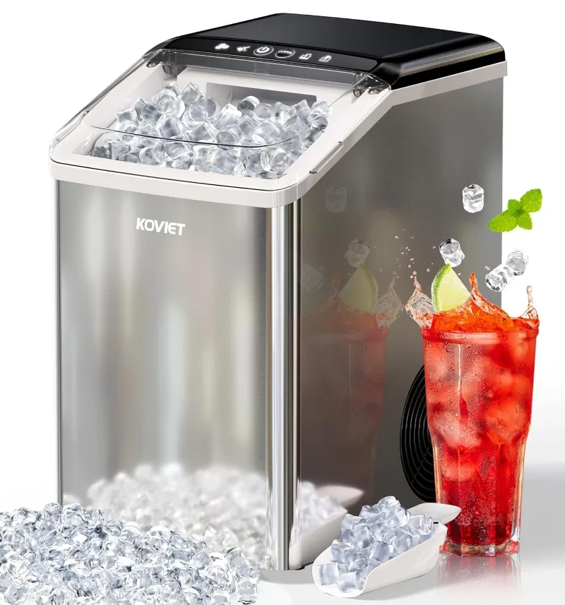 

Ice Maker Countertop, 40lbs/24H Tooth-Friendly Soft Chewable Pebble Ice Machine, Self-Cleaning with Drainpipe, Stainless Steel