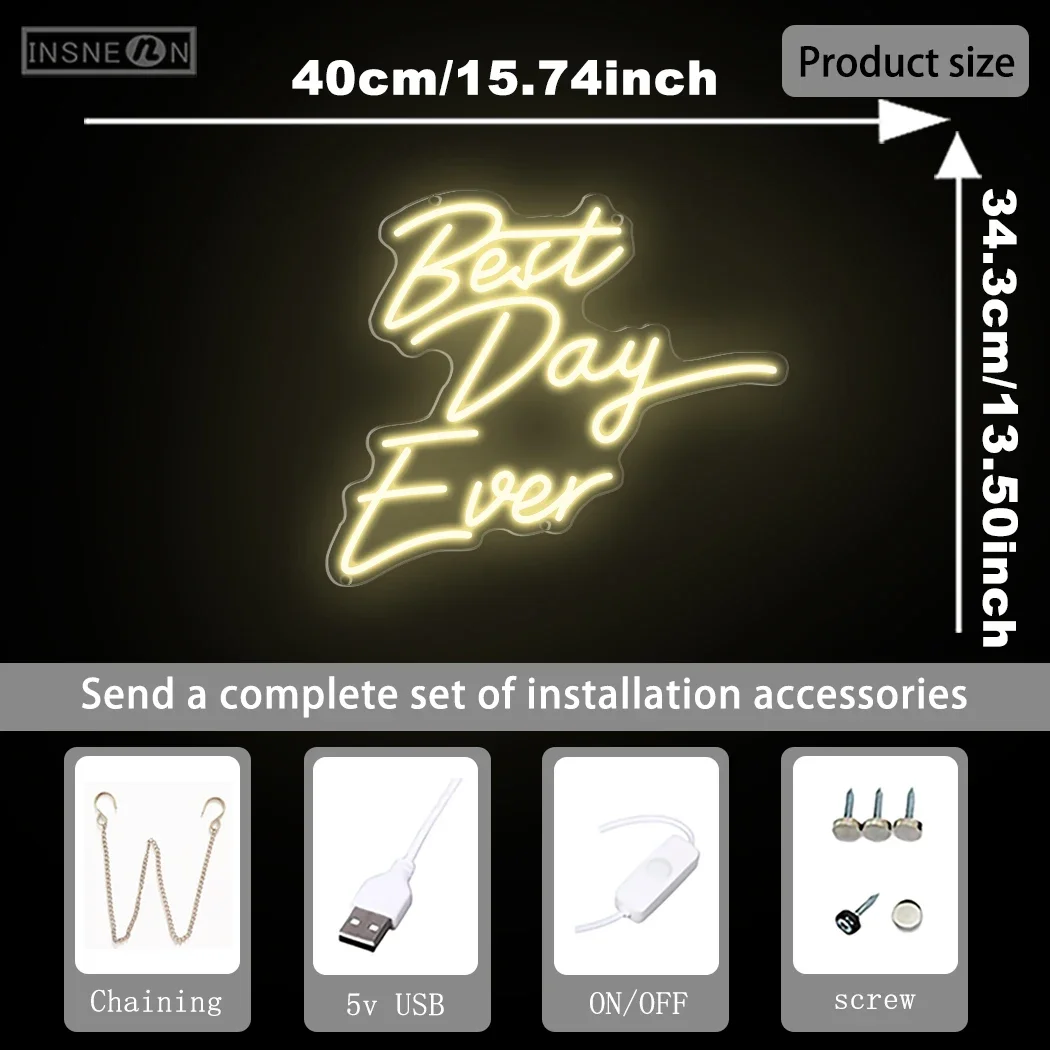 Best Day Ever Neon Sign Portable USB LED Wall Hanging for Room Bridal Shower Engagement Home Wall Art Wedding Party Gift Light