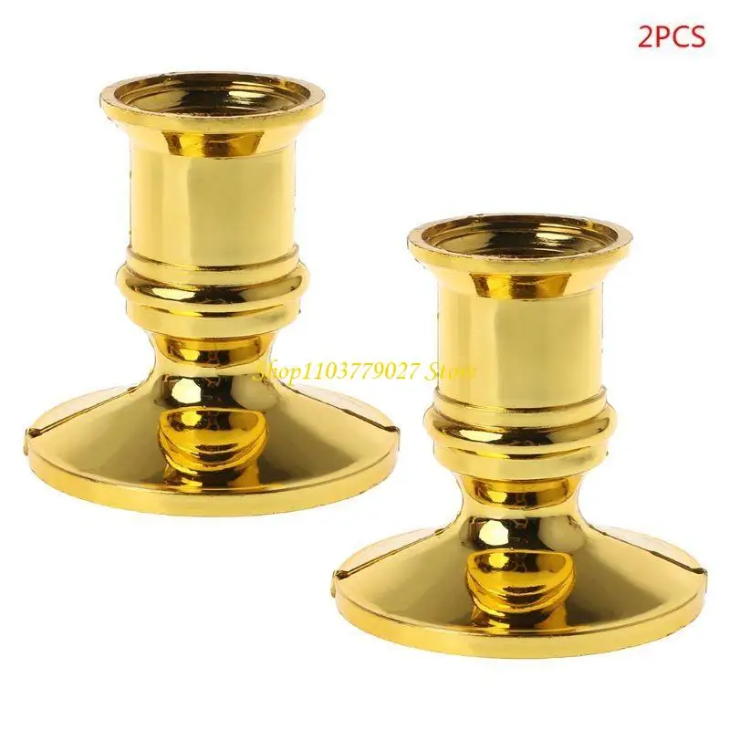 C4DF 2pcs Plastic Gold Plated Base Holder Pillar Candlestick Stand For Electro