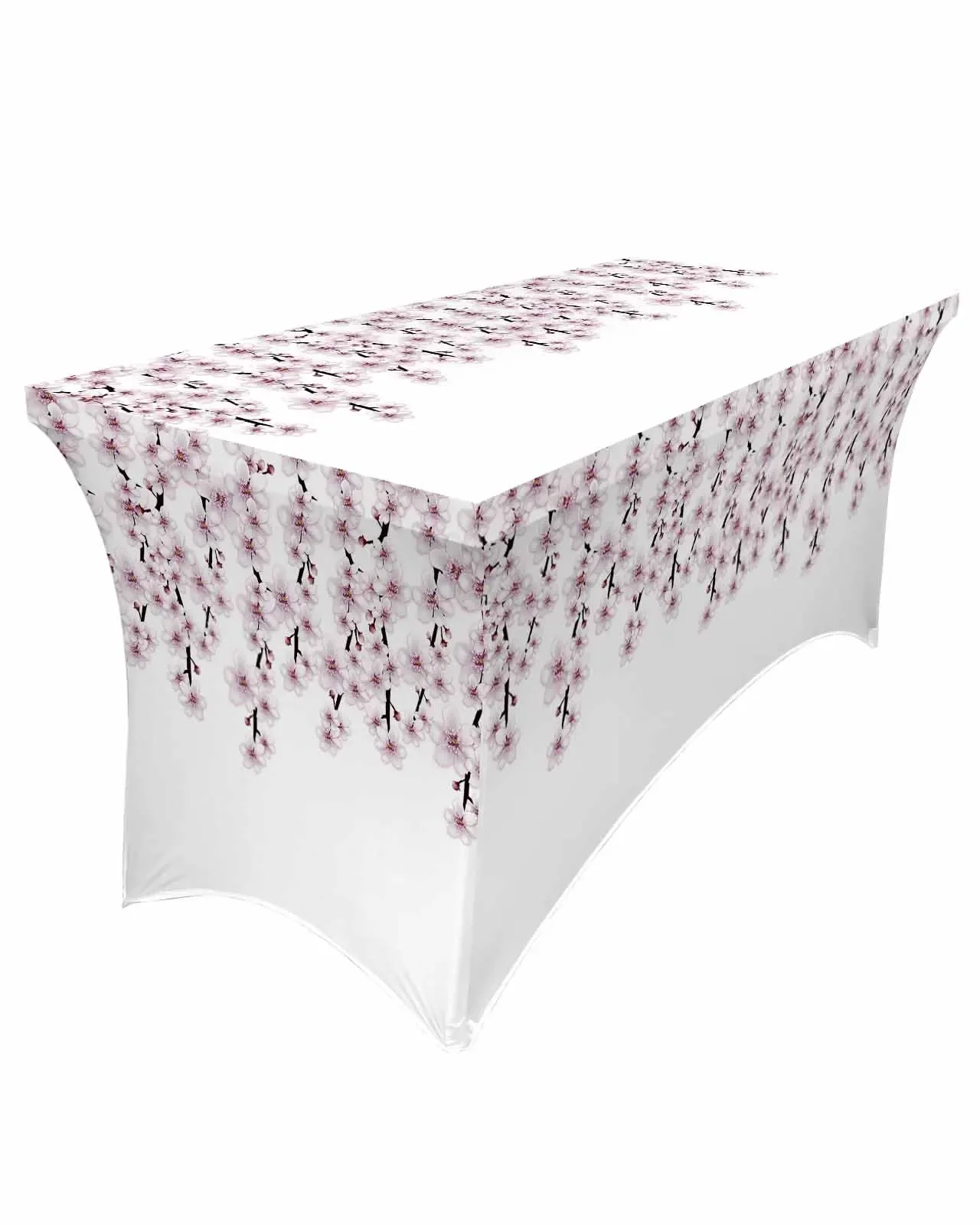 Spring Cherry Blossom Branch Flower Rectangular Elastic Table Skirt Wedding Table Cover Kitchen Dining Table Tablecloth