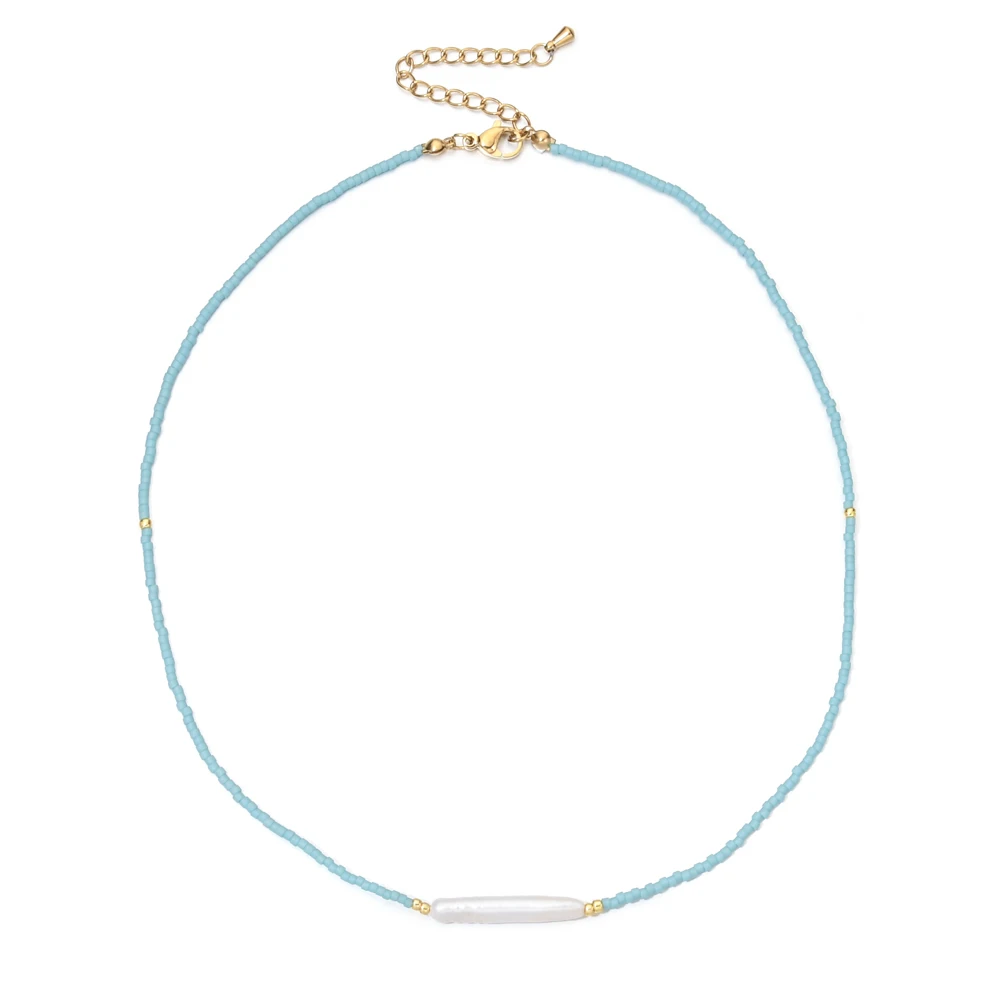 Богемный тонкий французский стиль, подвеска из натурального жемчуга, модное женское светло-голубое ожерелье ручной работы из бисера Миюки, ювелирные изделия для вечеринок