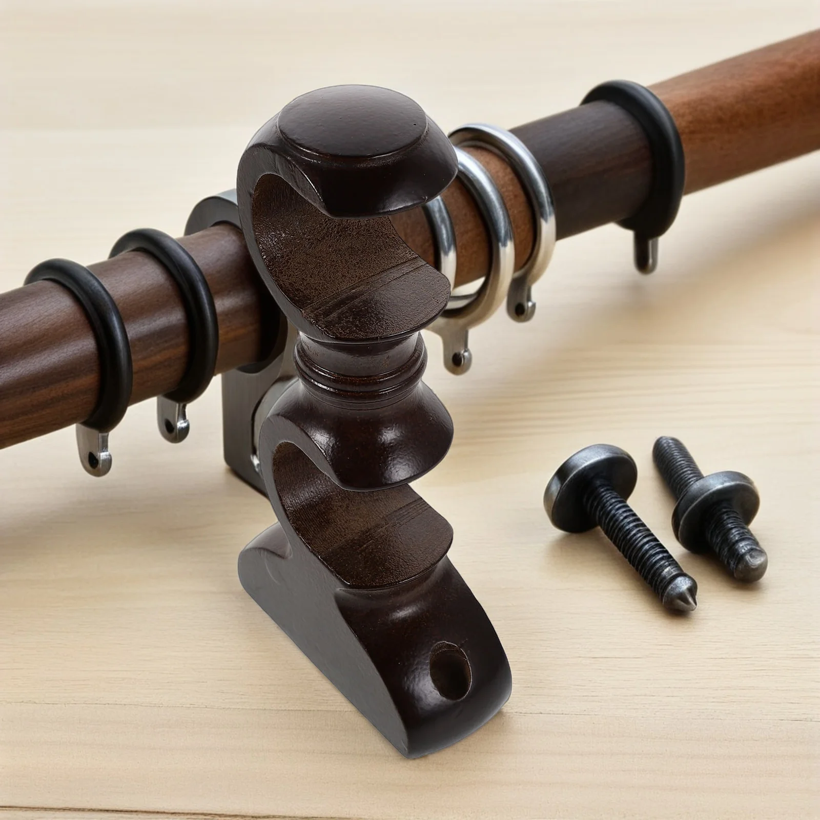 

2pcs Wooden Curtain Rod Brackets 29Mm/1.14" Diameter Wall Mount Drapery Holders For Windows Heavy Duty Support Natural Finish