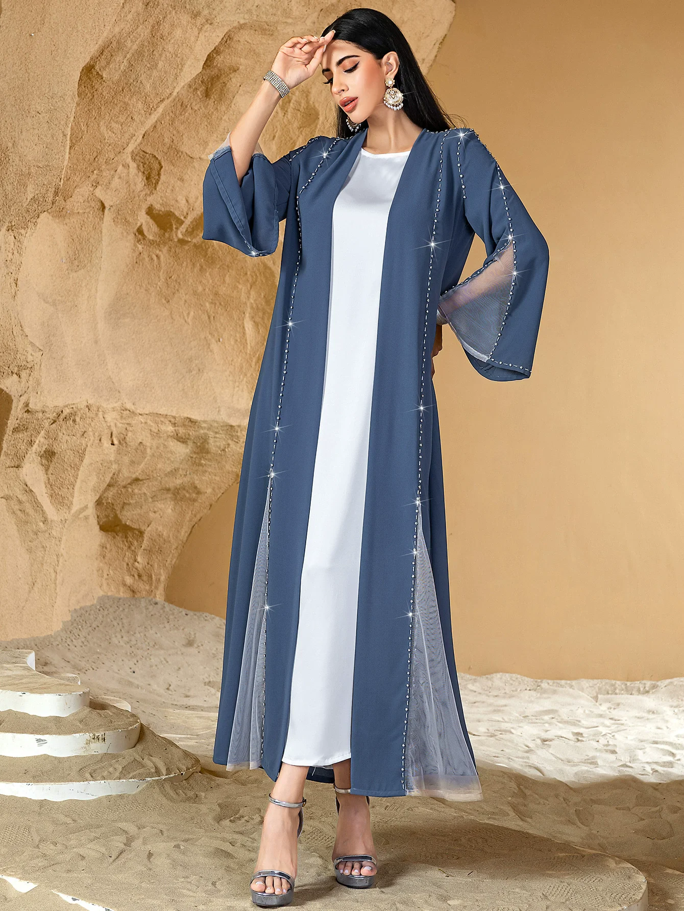 

Autumn Muslim Dress For Women 2 Piece Set Morocco Party Dresses Arab Abayas Eid Kaftan Gown Robe Button V Neck Elegant Vestidos
