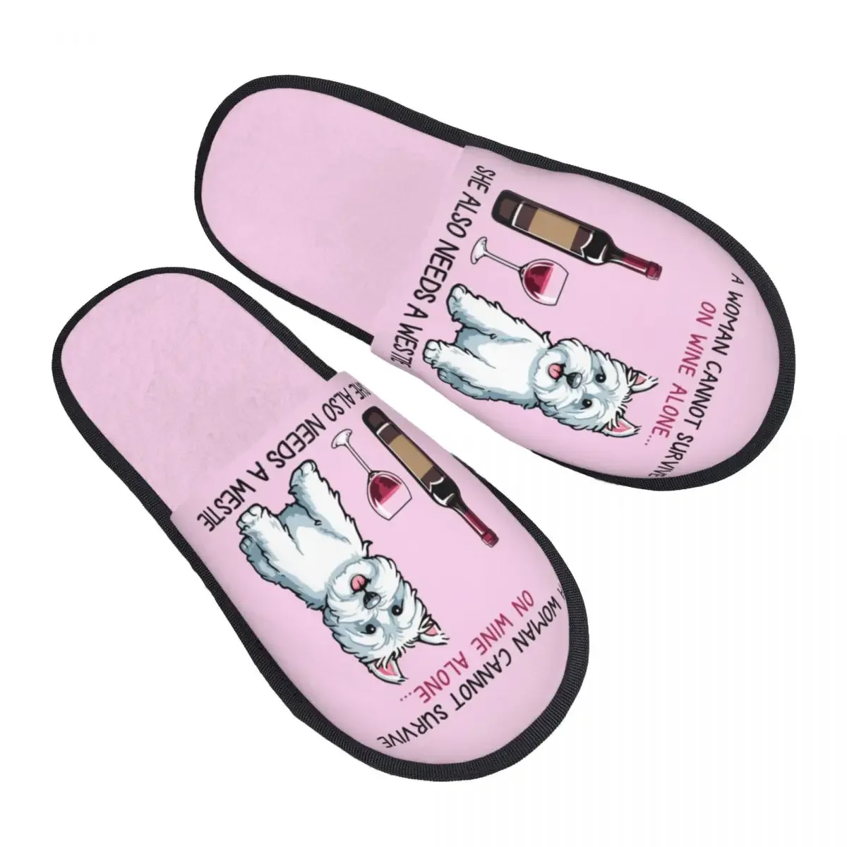 Westie And Wine Funny Dog House Slippers Soft Warm West Highland White Terrier Memory Foam Fluffy Slipper Indoor Outdoor Shoes