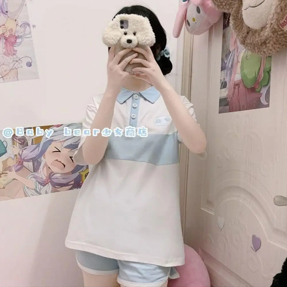 Kawaii My Melody Koszulka z krótkim rękawem Sanrio Kuromi Cinnamoroll Anime Letnia koszulka polo Top Nowy japoński styl Dziewczyna Luźny Casual
