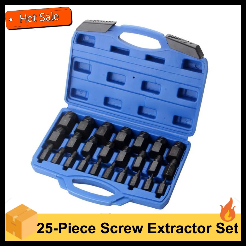 25PCS Screw Extractor Set Broken Bolt Remover Useful Pins Spiral & Nut Extractors Stripped Screws Studs Fittings Extraction Tool