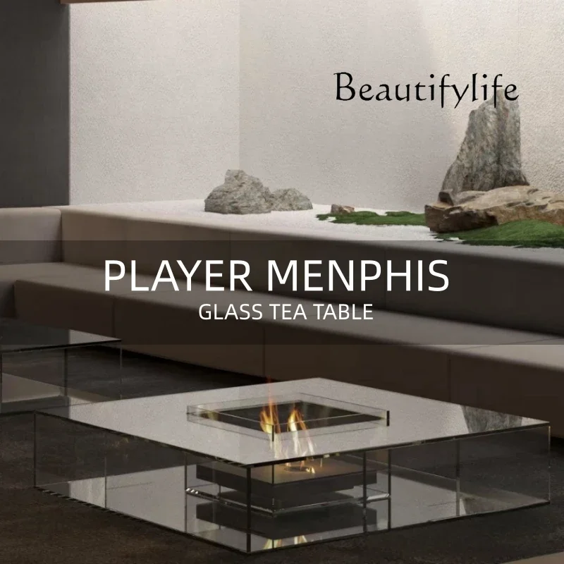 Modern simple tempered glass coffee table living room Italian minimalist square low tea table floor