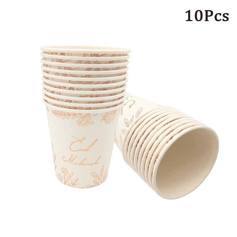 10Pcs EID MUBARAK Paper Plates Cups Napkin Tableware 2026 Islamic Muslim Eid al-Fitr Eid Mubarak Ramadan Kareem Decoration Party