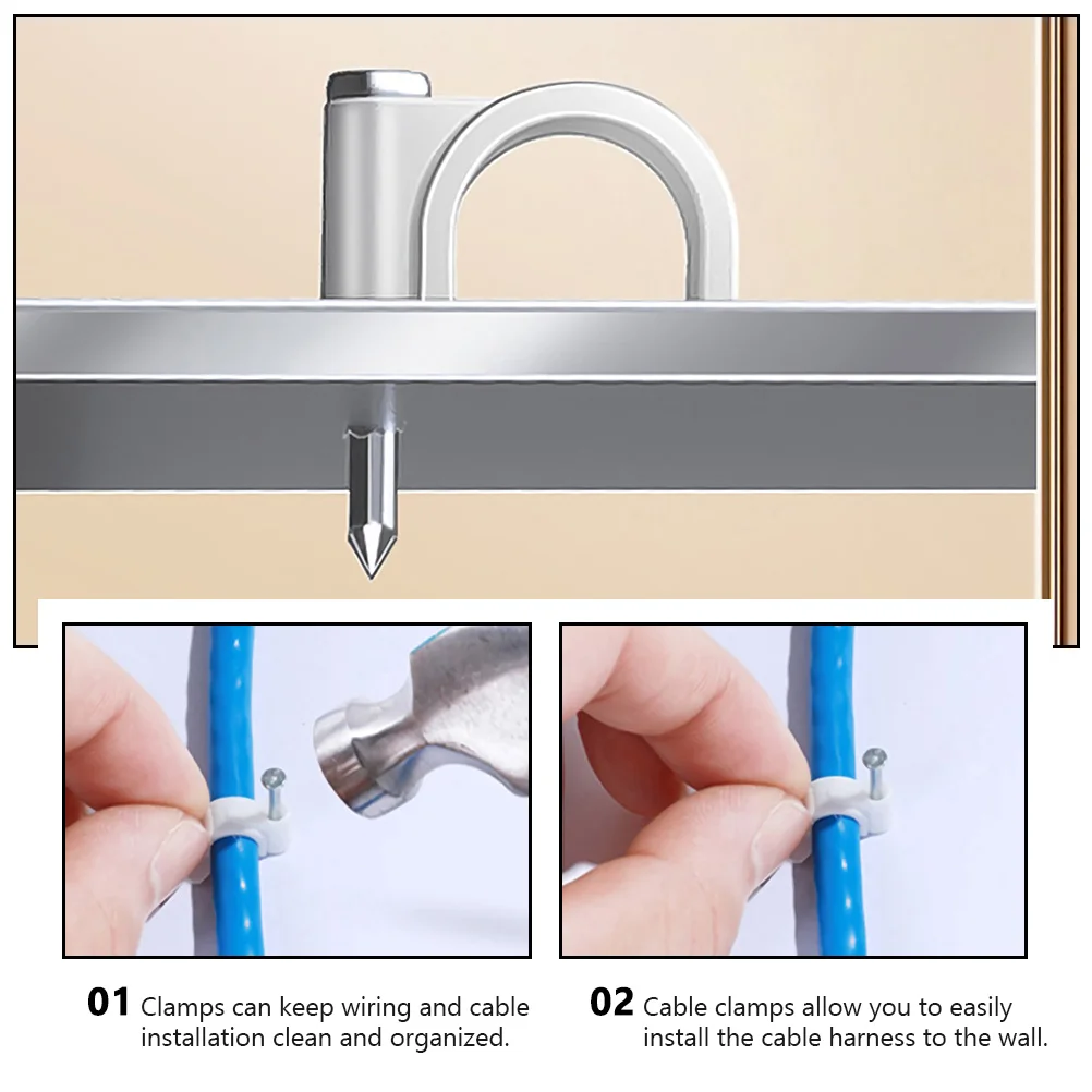 

400pcs Cable Clips Wall Wire Organizer Steel Nail Durable Broadband Phone Line Fixing Buckle For Home Office Use