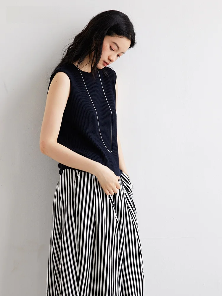 

Botanique Romantic Moderation Women's Summer Vest Hollow out Ba Cotton Linen Blend Stri Top