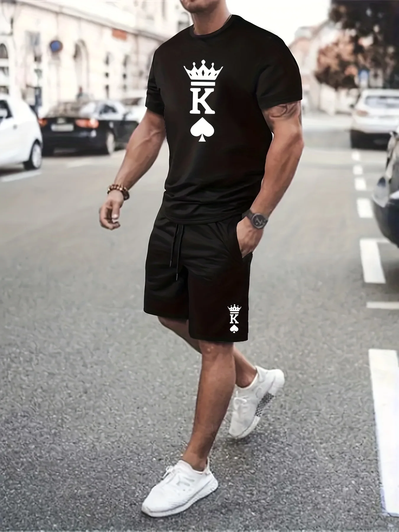 Men\'s Outfits Fashion King Crown Spades Print Loungewear Set