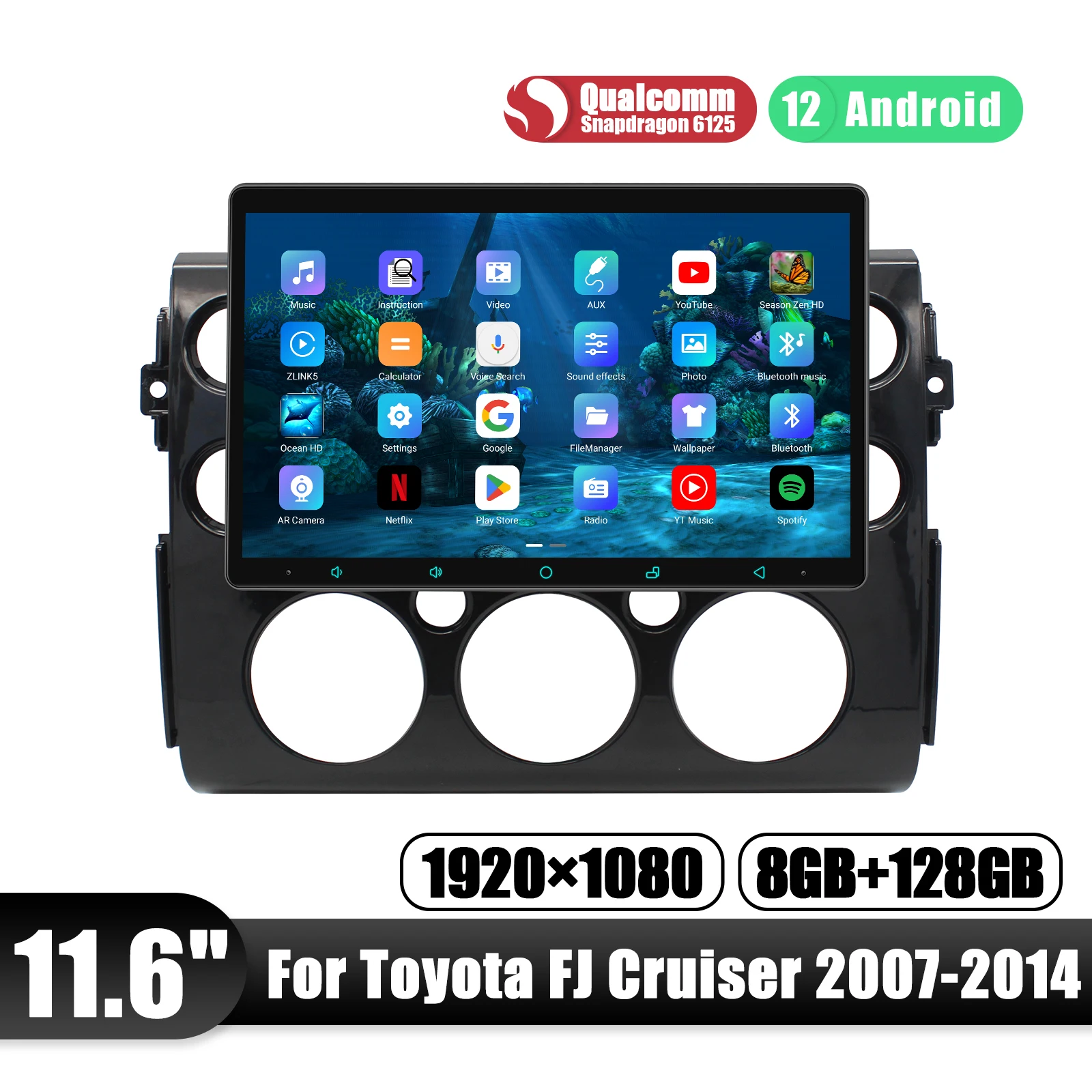 Radosny Toyota FJ Cruiser 2007-2014 Radio samochodowe Stereo uaktualnienie Carplay Multimedia z 11.6 Cal ekran obsługujący Android Auto HDMI