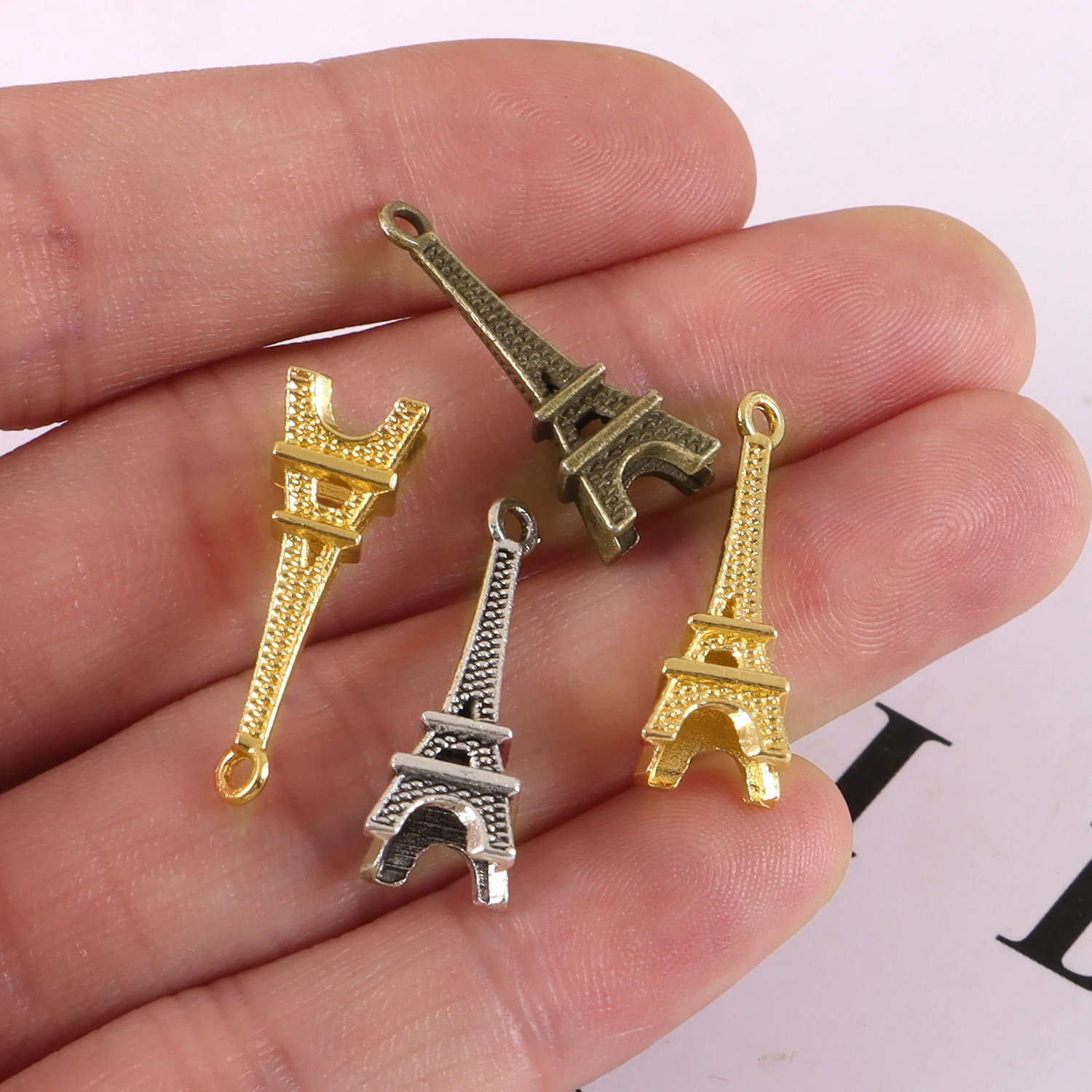 15pcs Diy Jewelry Accessories Pendant Zinc Alloy Small Iron Tower Necklace Earring Geometric Figure Charm Eiffel Tower