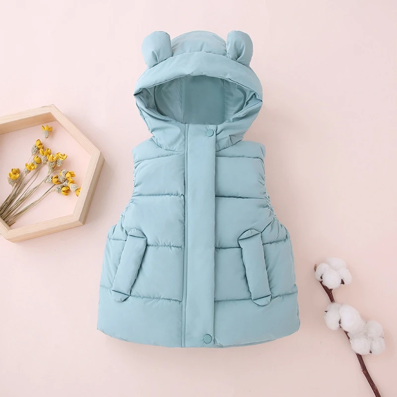 1-7Y Toddler Kids Hooded Waistcoats Solid Children Cotton Padded Warm Vests Baby Boys Girls Sleeveless Jackets Insulated Clothes