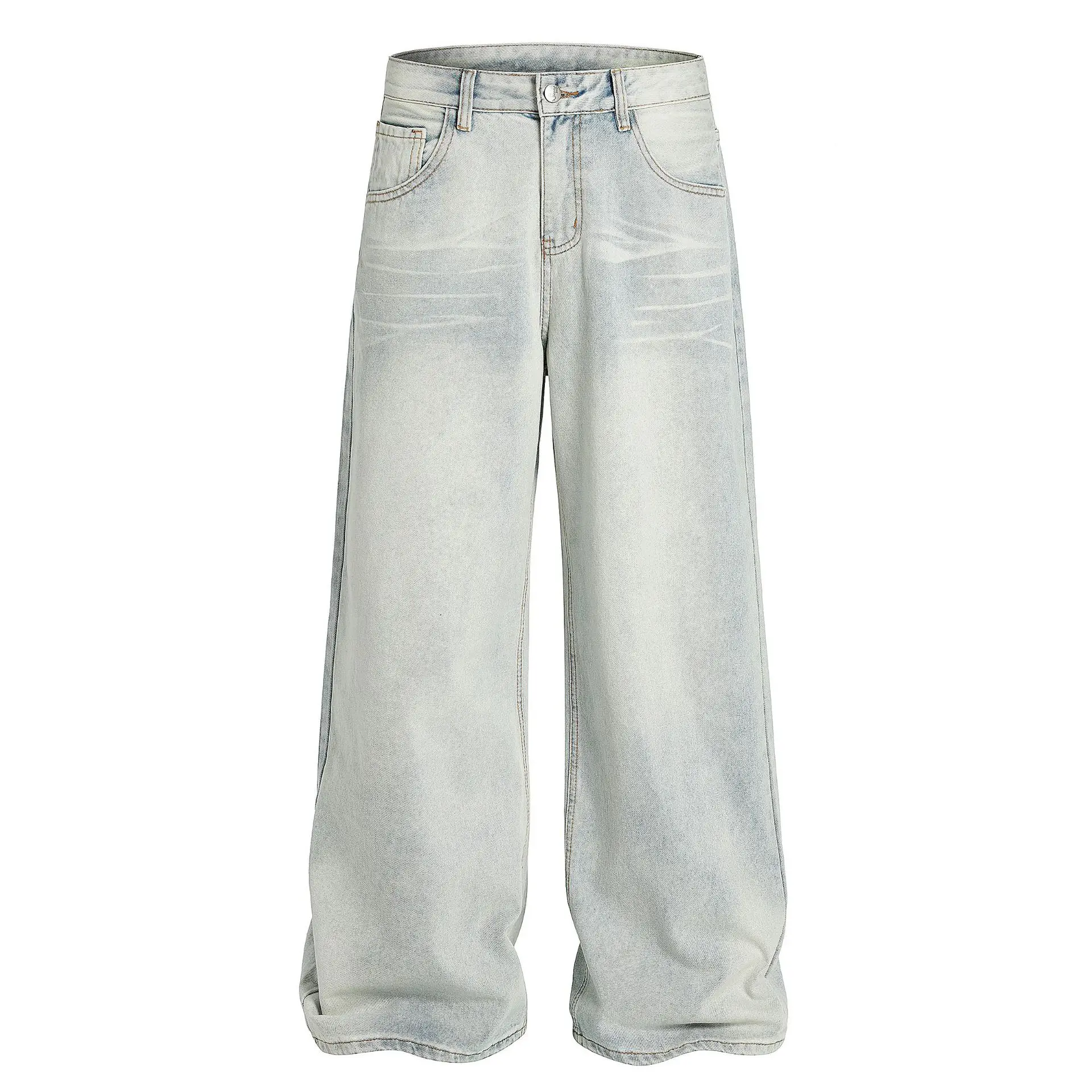 OR FL Women's American-style Water Wash Blue Wide Leg Pants Jeans Trendy Brand Cleanfit Simple Slacks Staraight Leisure Trousers