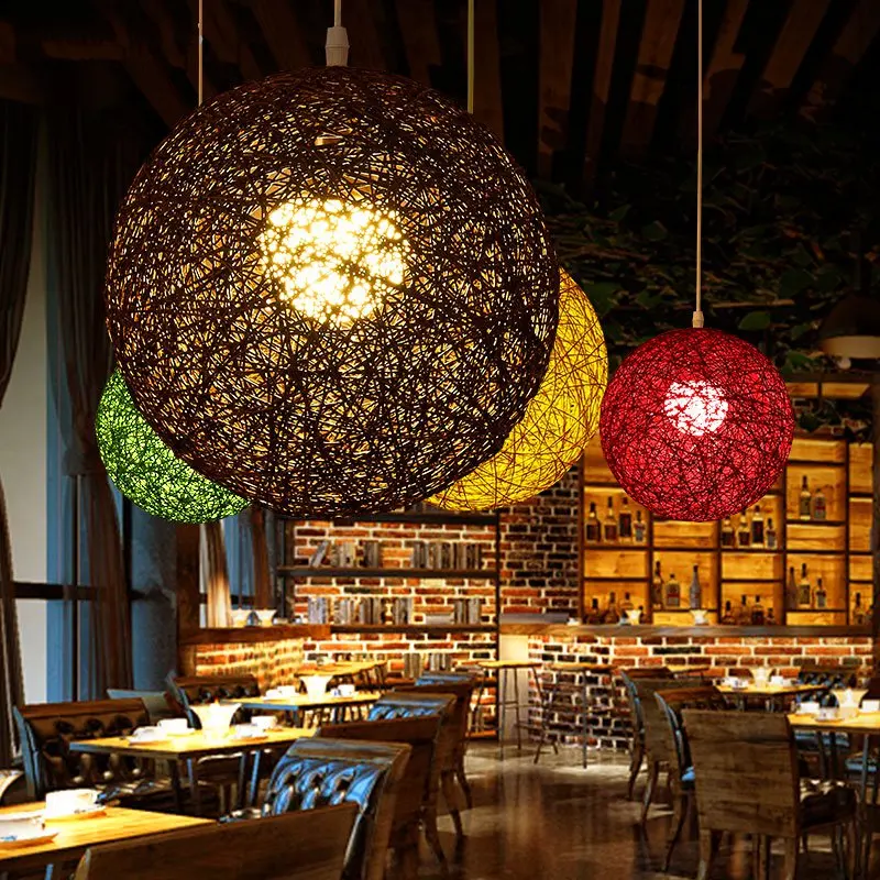 Modern Pendant Lights Colorful Rattan Ball Hanglamp For Bedroom Dining Room Nordic Restaurant Bar Decor E27 Luminaire Suspension