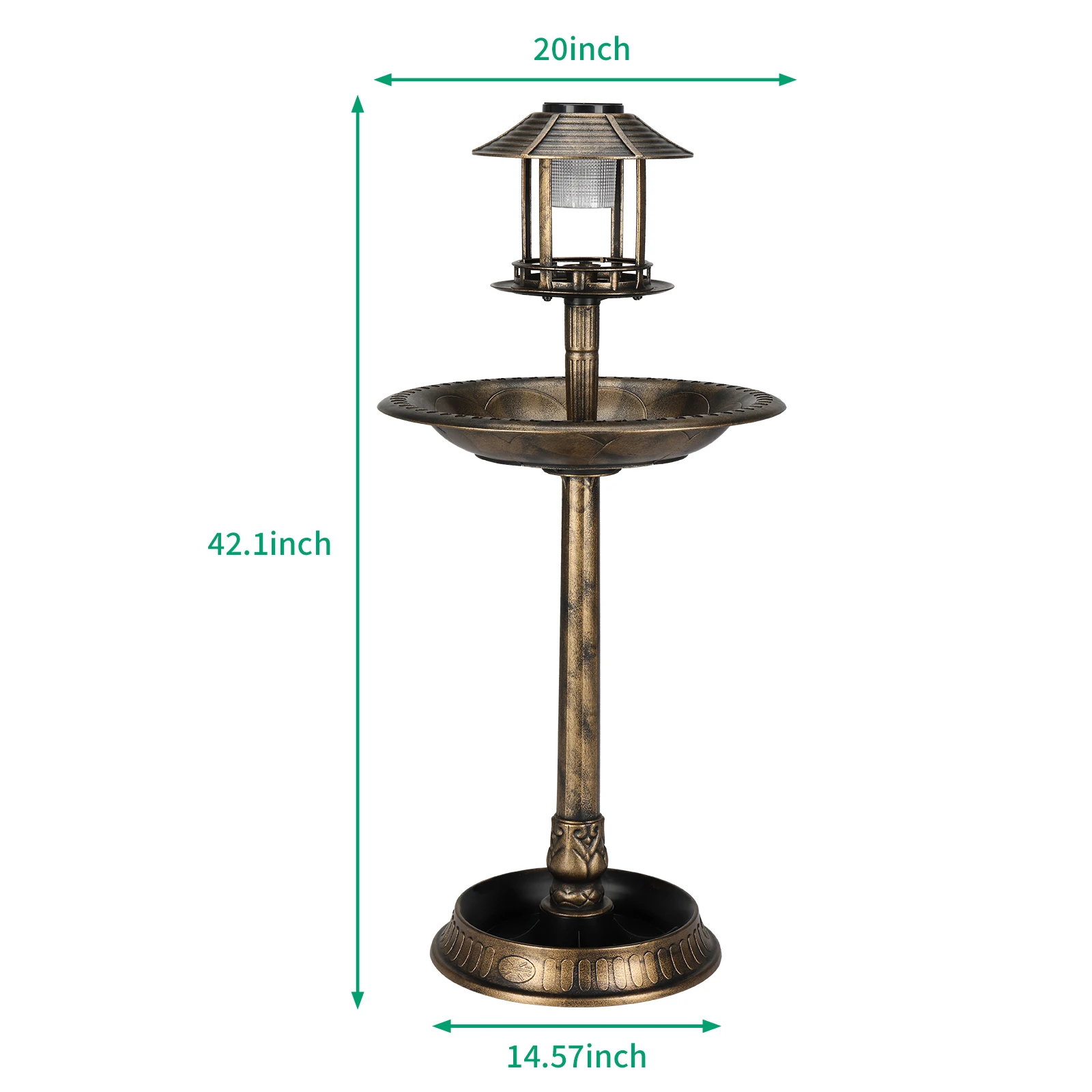 

51*51*106cm Plastic Round Birdbath with Solar Light Bronze