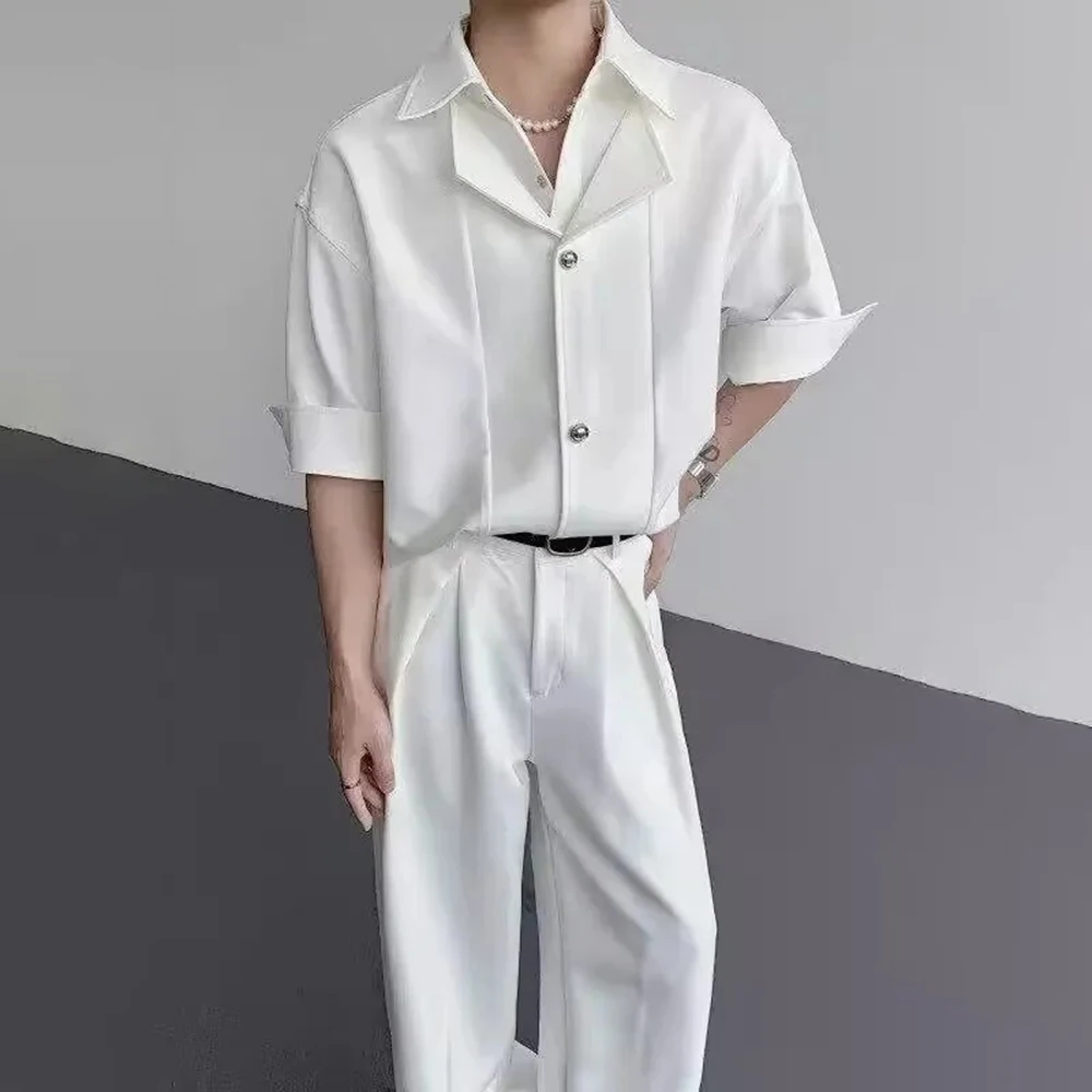 

Mens Shirt Fake Two-Piece Japanese Thin Casual Shirt Summer Streetwear Fashion Personality Trend Short-Sleeve Top Men'S Clothing