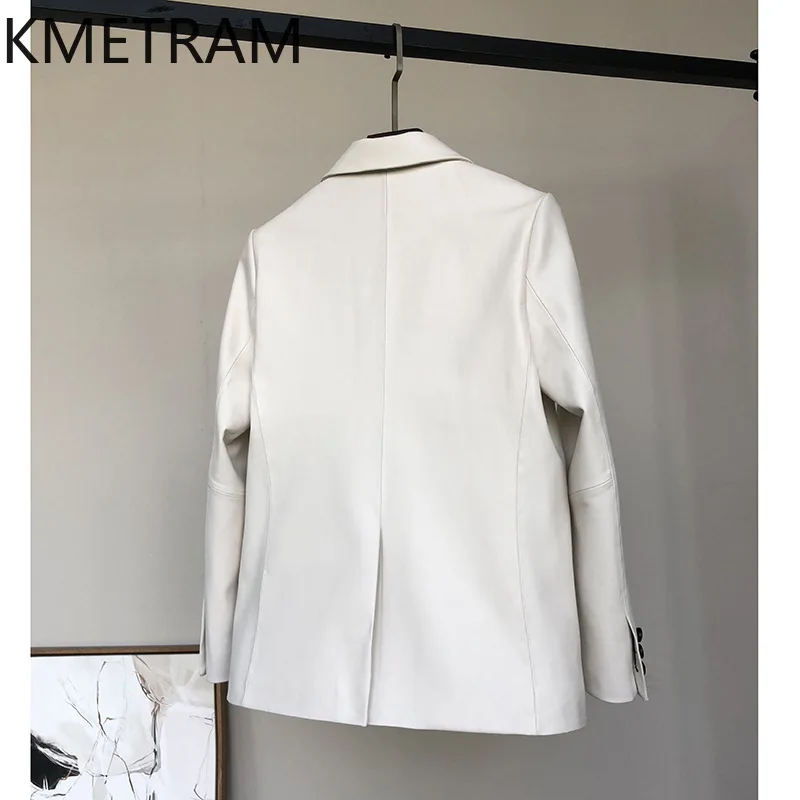 

KMETRAM Genuine Sheepskin Leather Jacket Woman Double Breasted Blazer Coat Fashion Lapel Suit Jackets 2026 Fall Women Clothes 자켓