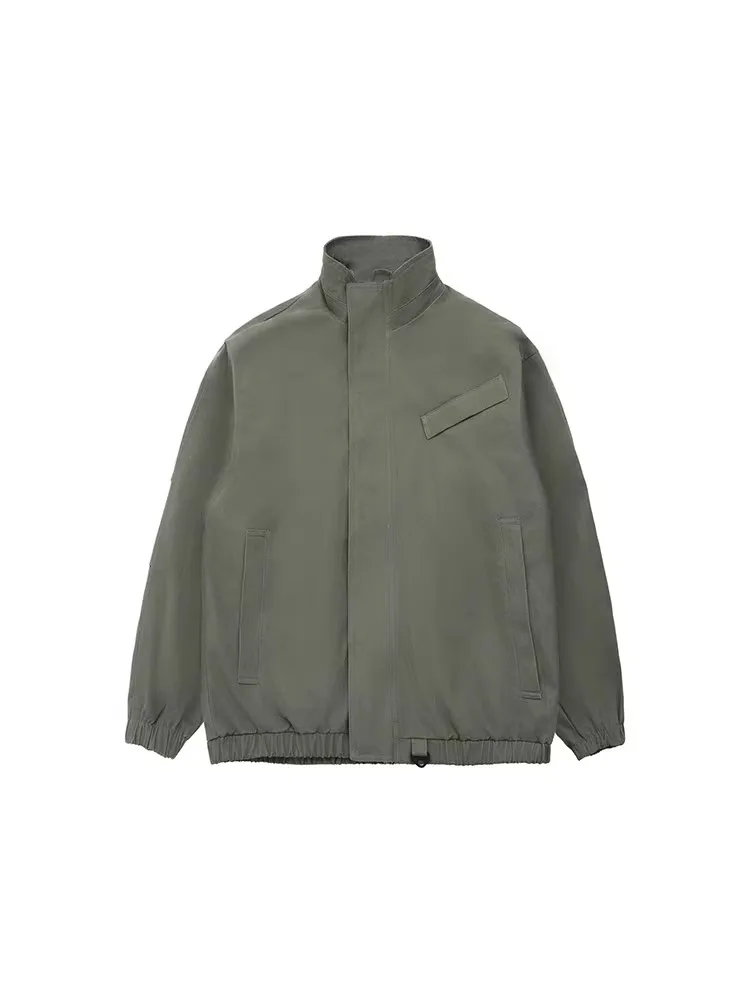 

Casual Pure Color Spring Autumn American Retro Stand Collar Jaet Loose Flight Leisure Men's Faion Polyester Urban Sle