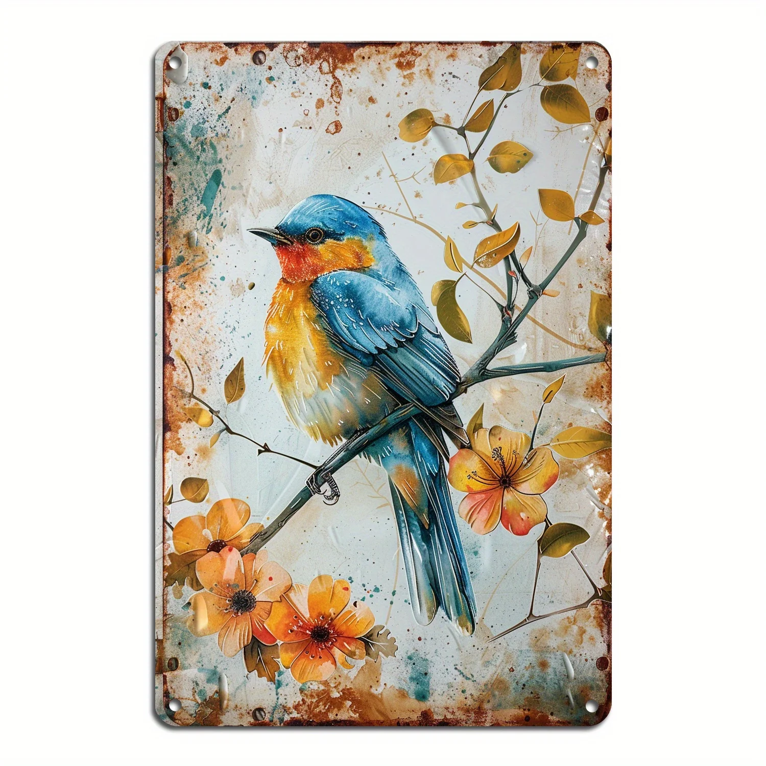 12X8 Blue Happy Bird Vintage Metal Painting Art Iron Painting Wall Decoration Restaurant Bar Cafe Club Kitchen Wall Decoration