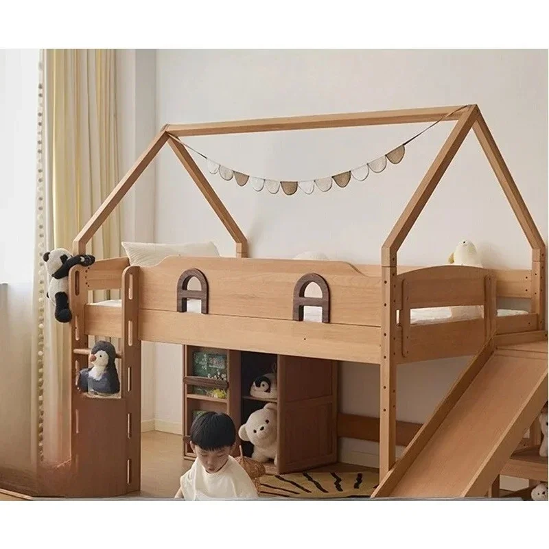 Teen with Tree Children Half Tall Bed Slide Full Solid Wood
