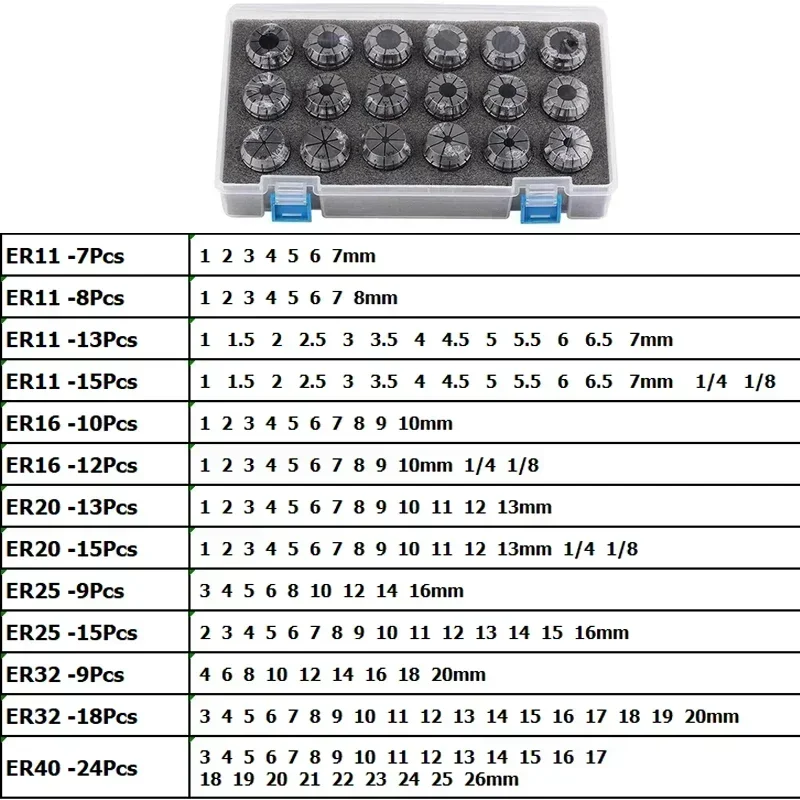 ER AAA Collet Set ER11 ER16 ER20 ER25 ER32 ER40 High Precision 0.008mm 0.015mm Tools Holder Clamping ER Spring Collect Chuck ER