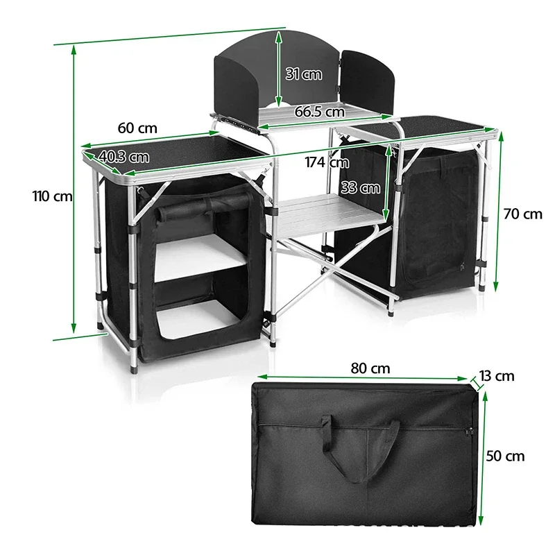 Outdoor Camping Klapptisch mit großem Aufbewahrung organisator Leichte Aluminium Camping Küche Kochs tation mit Trage tasche