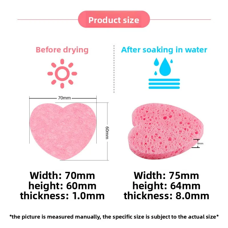 10 قطع من إسفنجات الوجه ذات الاستخدام الواحد على شكل قلب مضغوطة للوجه الطبيعي لتنظيف الوجه وتقشير لإسفنجة التنظيف