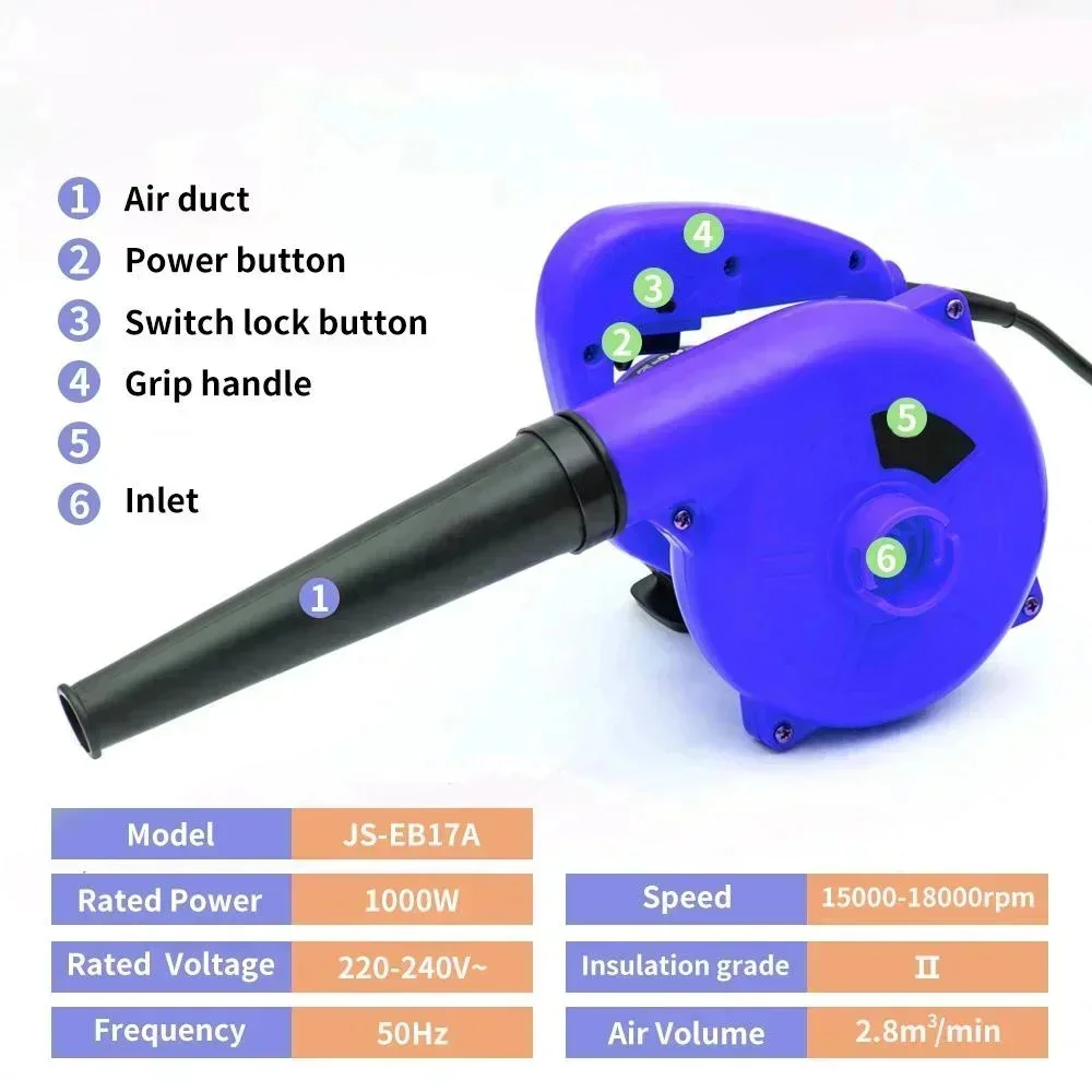 220V 1000W Portable Household Small Electric Blower High-power Industrial Blower Handheld Blower High-power Leaf Blower