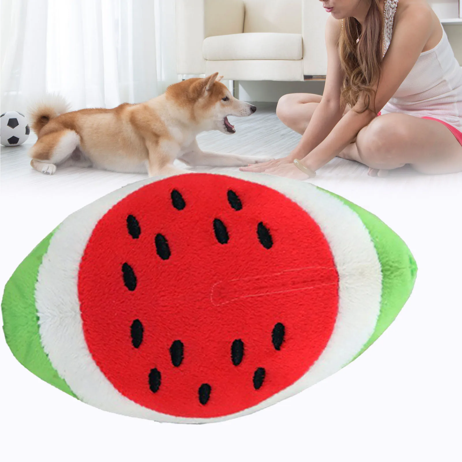 Plush Dog Toy Soft Bite Resistant Teeth Grinding Watermelon Shape Stuffed Pet Chew Toy For Puppy