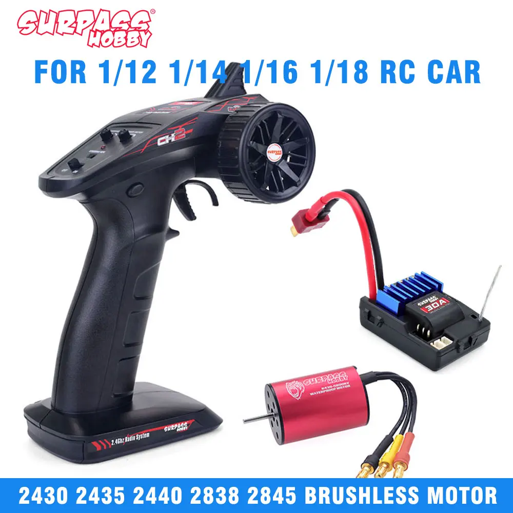 

SURPASS HOBBY RC Transmitter w/Receiver Motor ESC Comb Set CH2 Controller with Waterproof Motor for 1/12 1/14 1/16 1/18 RC Car