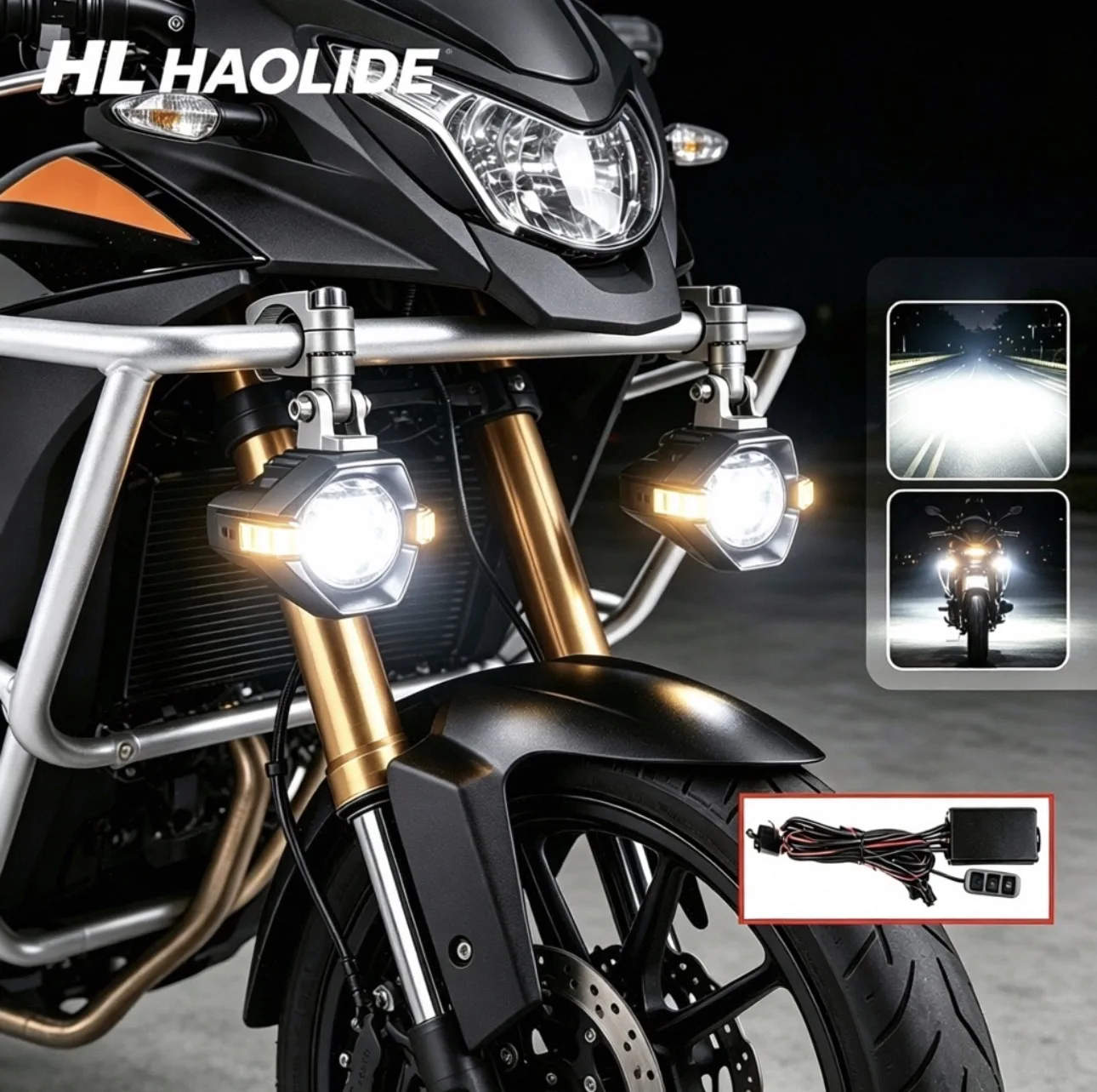 HL 3 Inch Motorcycle LED Projector Lens Spotlight Clear Cutting Line Bi-led Auxiliary Headlight 120W Dual Color Strobe Driving L