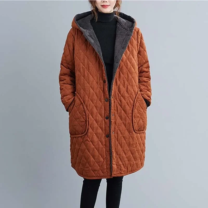 Parka Women Winter Hooded Cotton Jacket Plush Thicke Cold-Proof Long Quilted Cotton Padded Clothes Female Windbreakers Outerwear