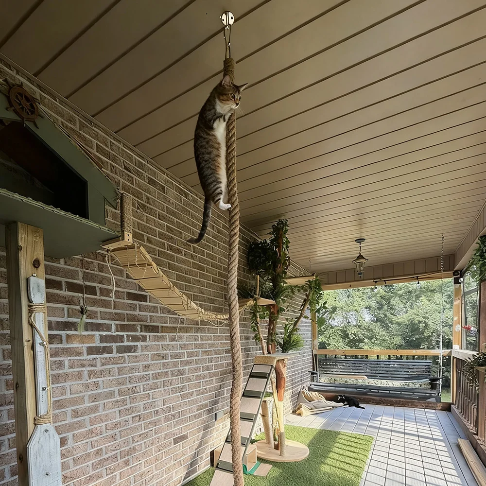 

Ceiling Mounted Cat Climbing Rope with Sisal Scratching Hanging Cat Activity Rope for Indoor Cats to Climb Play and Exercise