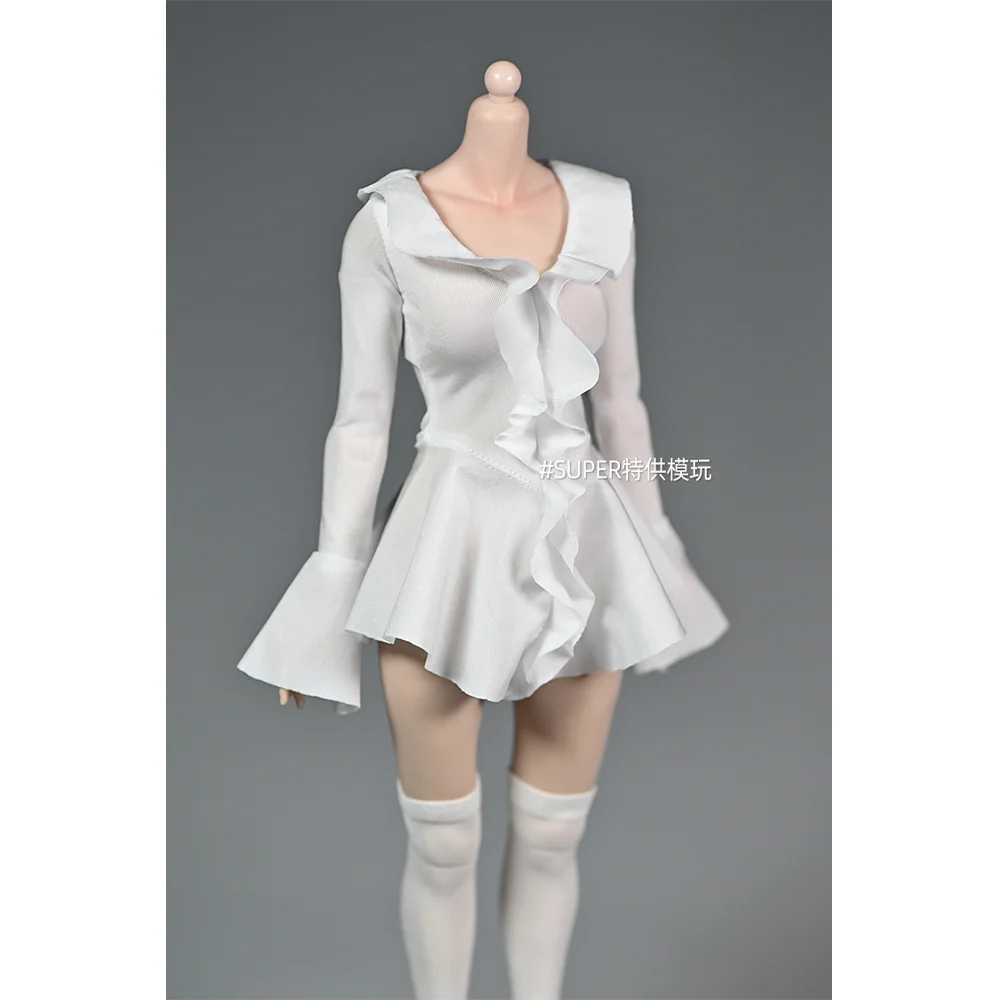 Em estoque sp-205 1/6 scalel folha de lótus renda branco design vestido feminino guerreiro roupas caber 12 polegada figura ação corpo brinquedos presentes