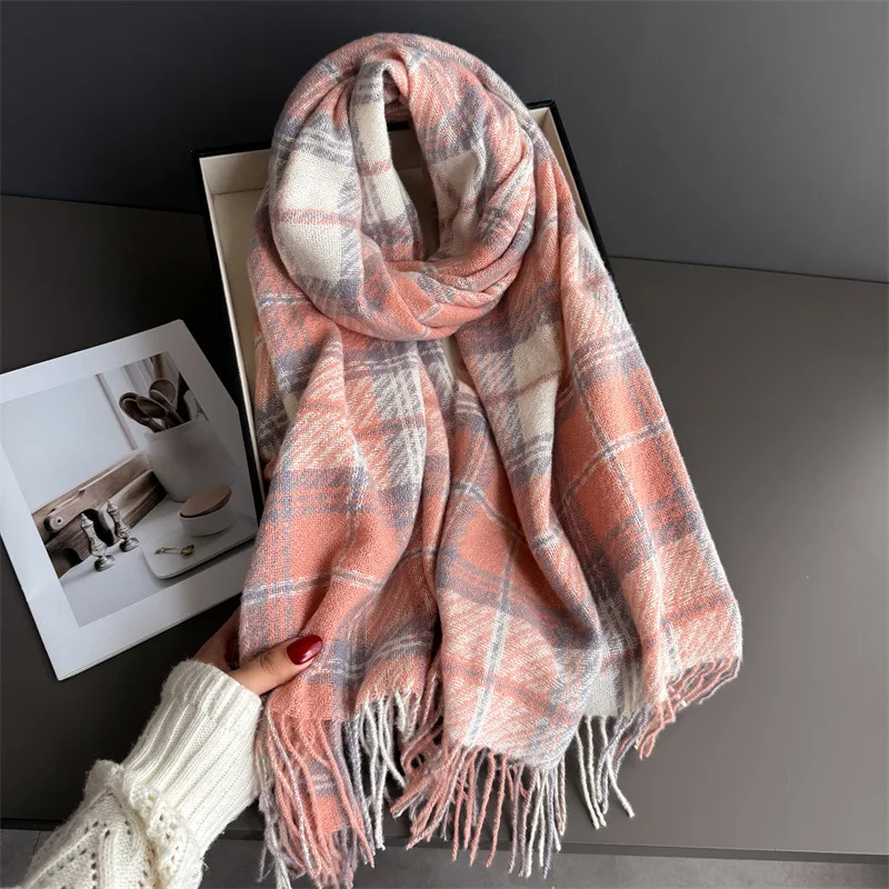 68*200cm Big Size Outdoor Stripe Designer Luxury Winter Warm Scarf Women Cashmere Shawl Blanket Wrap Pashmina Tassel