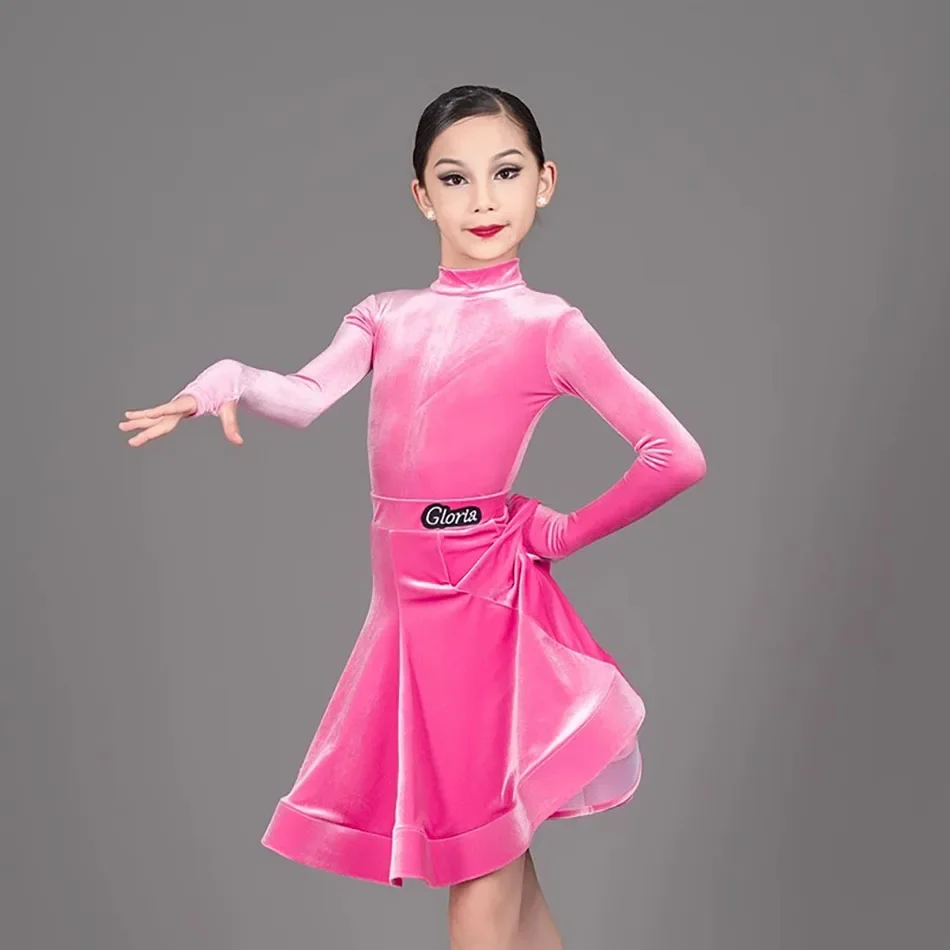 High Neck Tops Lotus Skirt Kids Latin Dance Dress for Girl Performance Ballroom Dancing Costume NY G