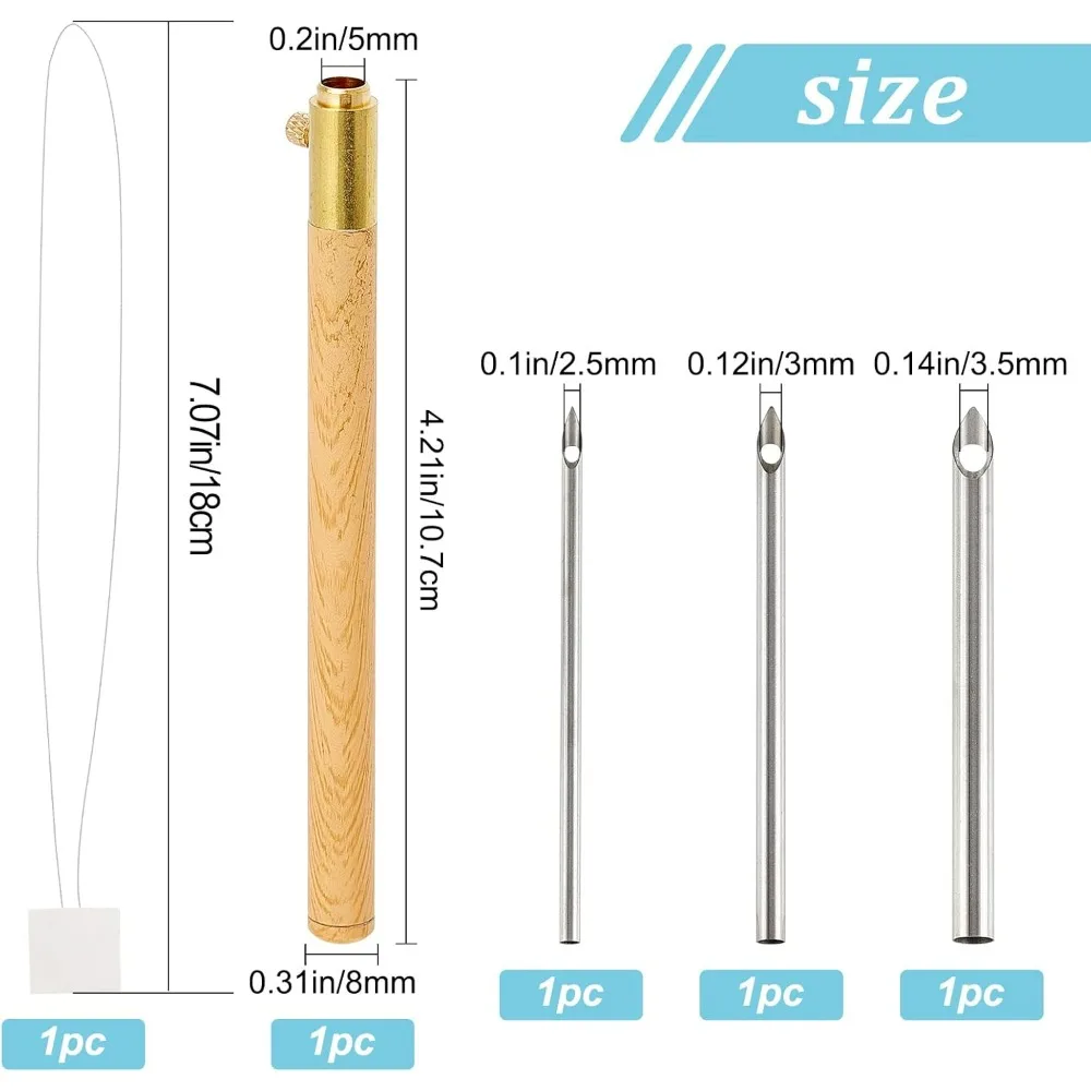 1 Set 5PCS Handle Punch Needle Metal Tube Punch Needle Supplies Punch Needle Rug Hooking with Wooden Texture Printing Sewing