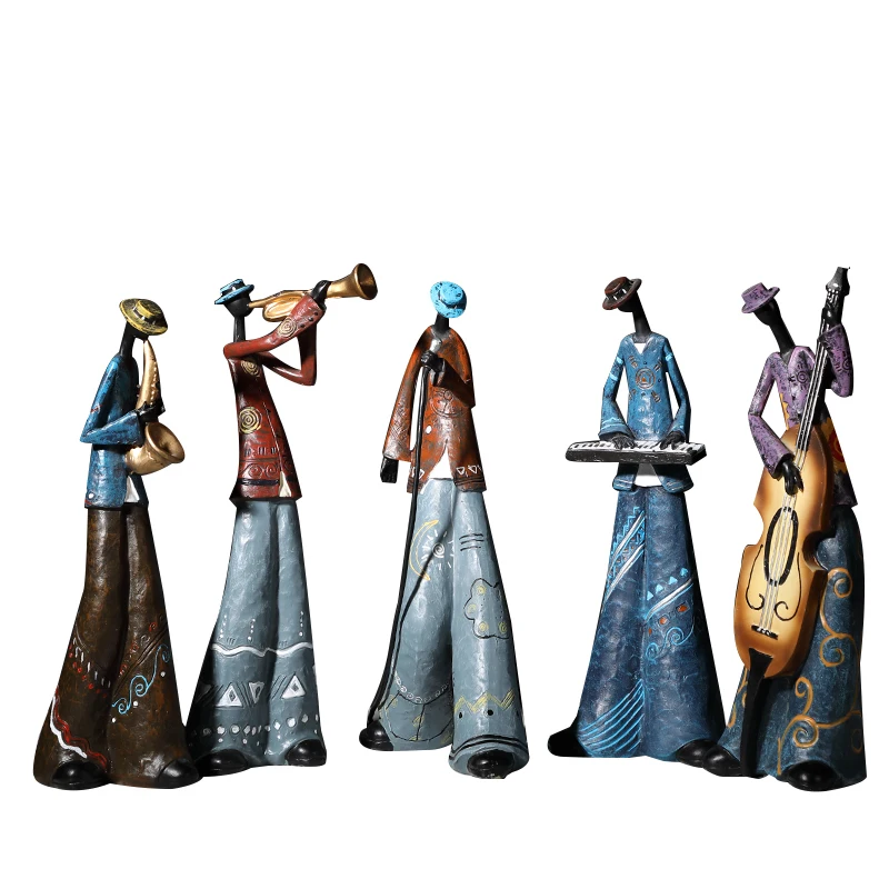 Creative Rock Band Figurines Resin Retro Musical Instrument Musician Statue Home Decoration Saxophone Guitar Singer WF108